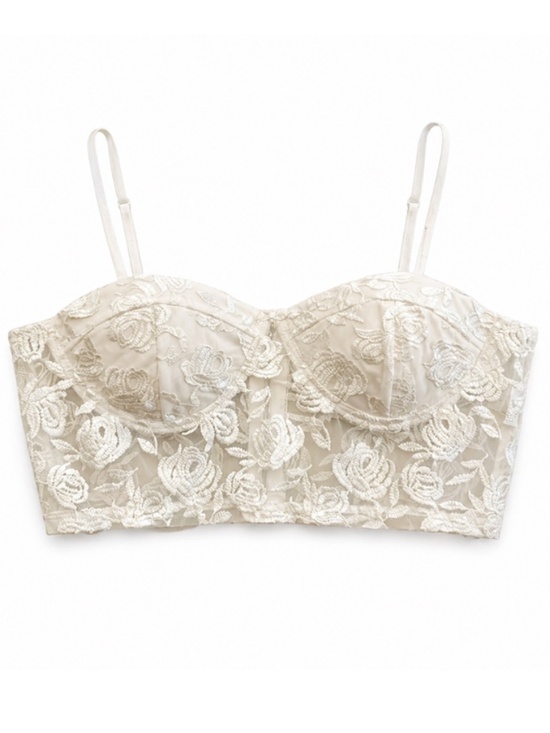 SHEIN Other - Sheer White Floral Lace Bustier with Zip Back – Size Large 20" PTP EUC